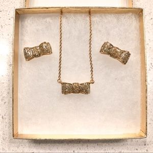 Kate Spade gold glitter bow (earrings & necklace)